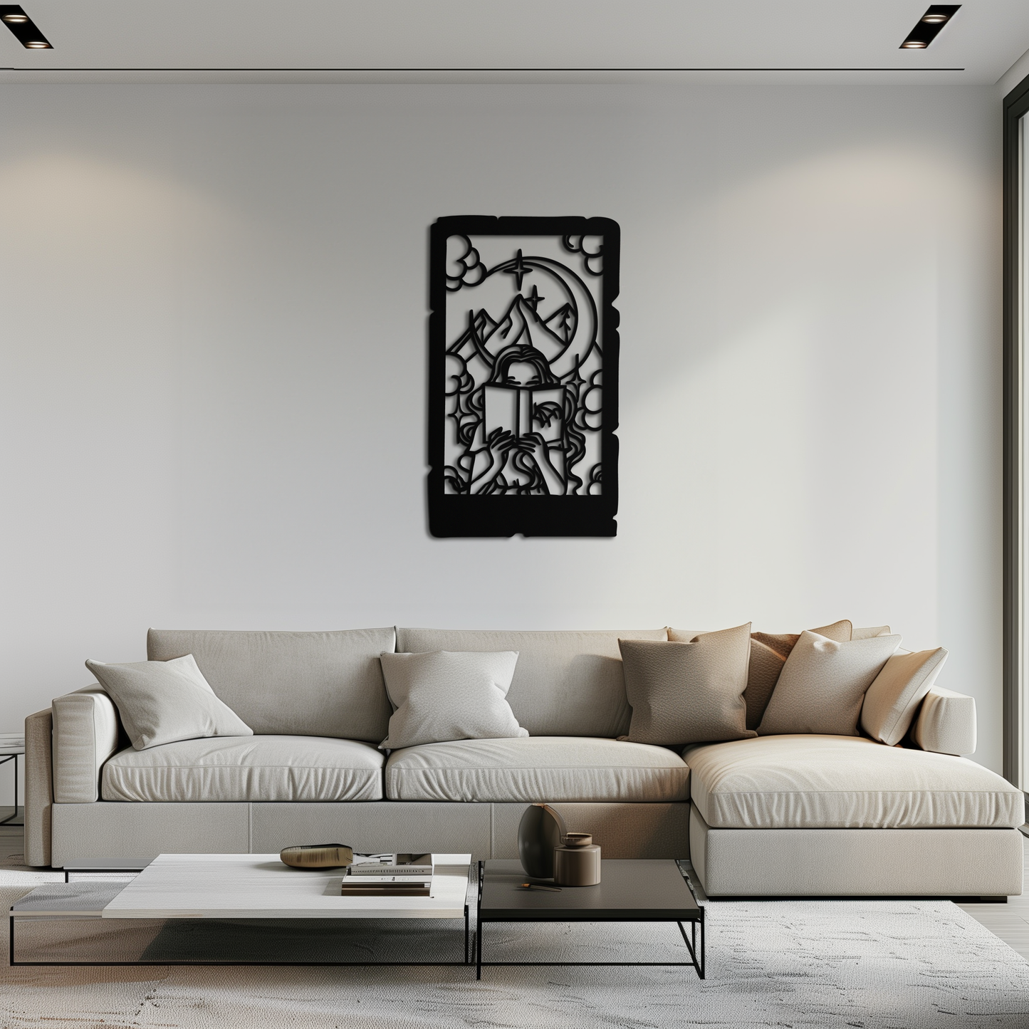 Reading Lady Metal Wall Art – Book Lover Silhouette with Moon and Mountains-KAF616 - Tampa Home & Garden Store