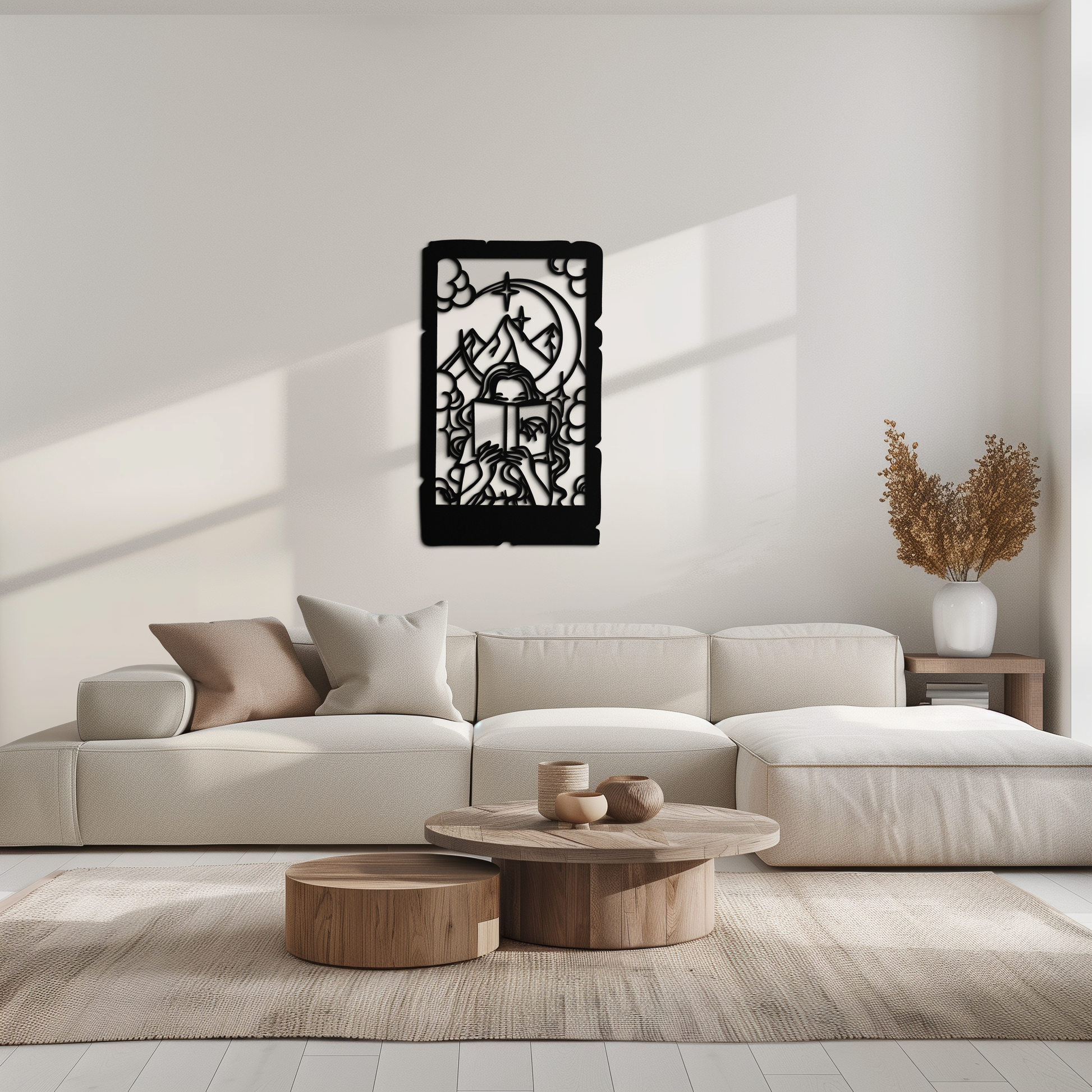 Reading Lady Metal Wall Art – Book Lover Silhouette with Moon and Mountains-KAF616 - Tampa Home & Garden Store