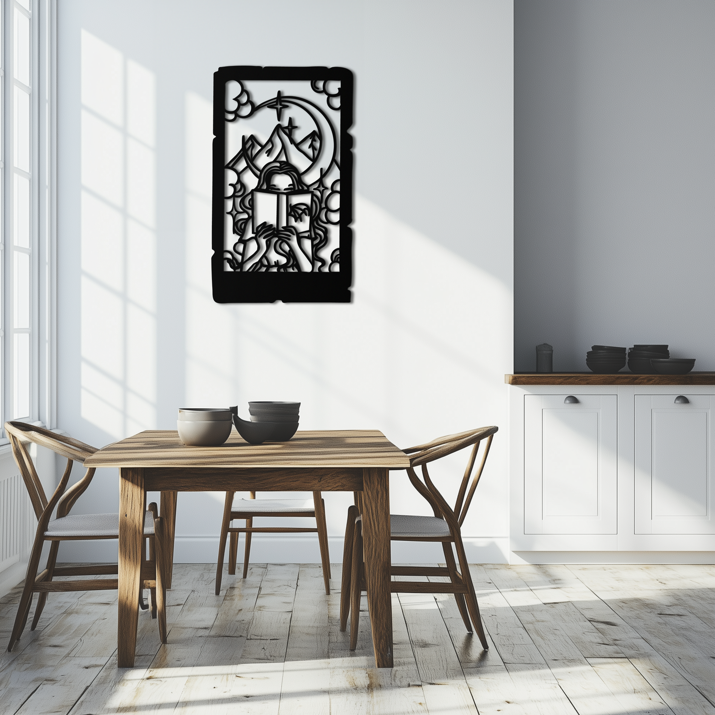 Reading Lady Metal Wall Art – Book Lover Silhouette with Moon and Mountains-KAF616 - Tampa Home & Garden Store