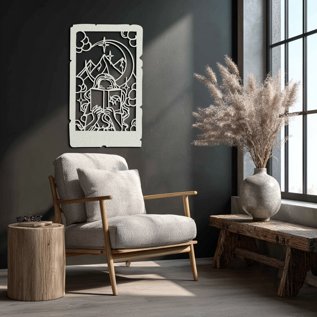 Reading Lady Metal Wall Art – Book Lover Silhouette with Moon and Mountains-KAF616 - Tampa Home & Garden Store