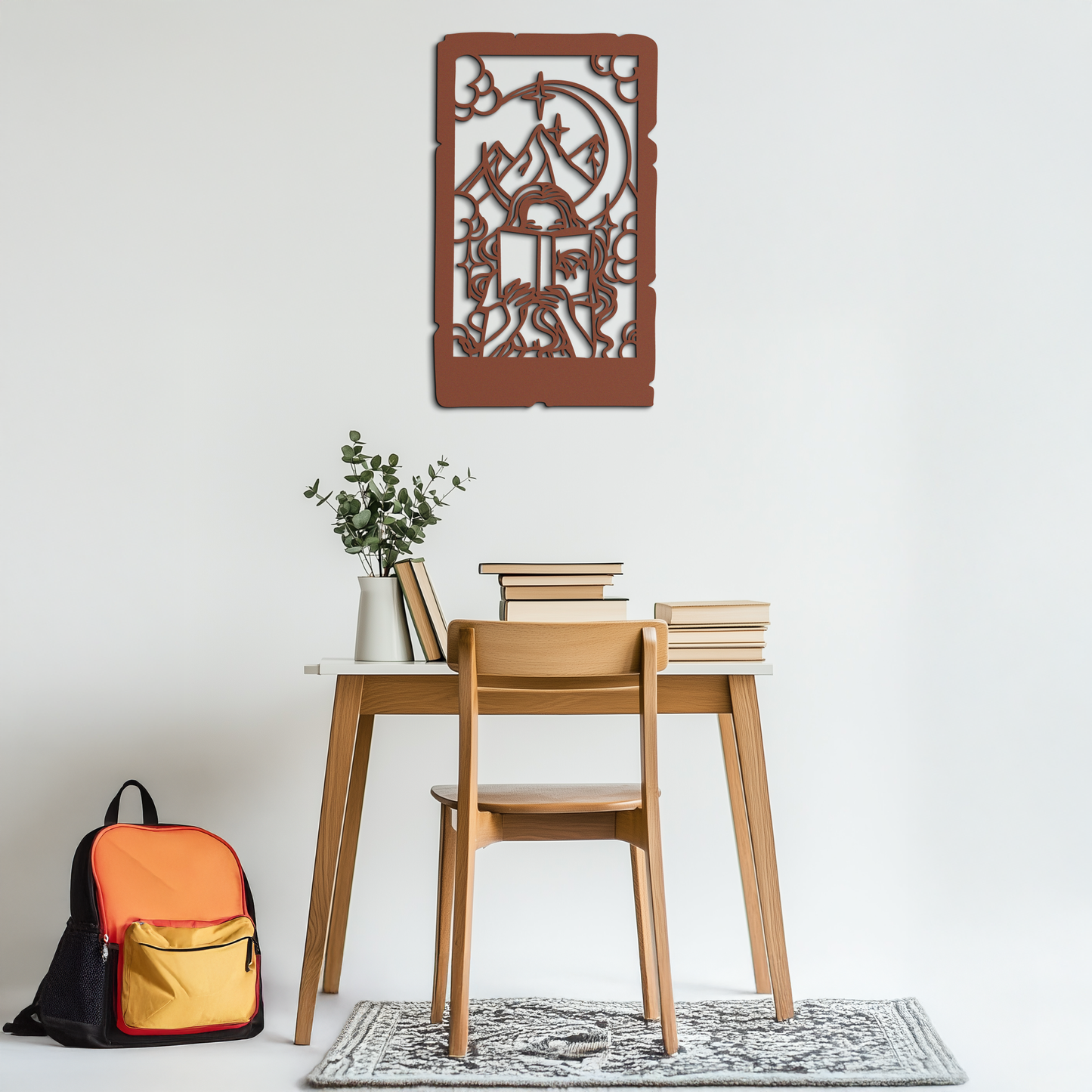Reading Lady Metal Wall Art – Book Lover Silhouette with Moon and Mountains-KAF616 - Tampa Home & Garden Store