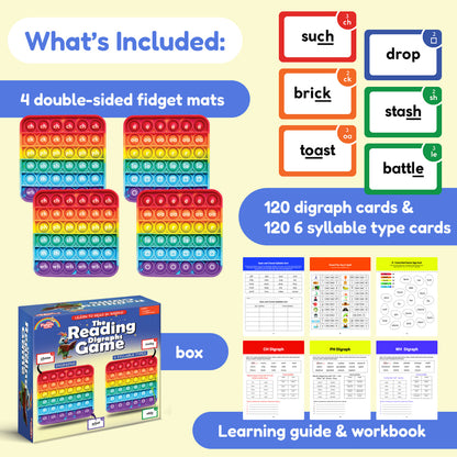 Reading Digraphs Game educational toy by The Fidget Games with 4 rainbow mats and 240 cards on Tampa Home & Garden Store