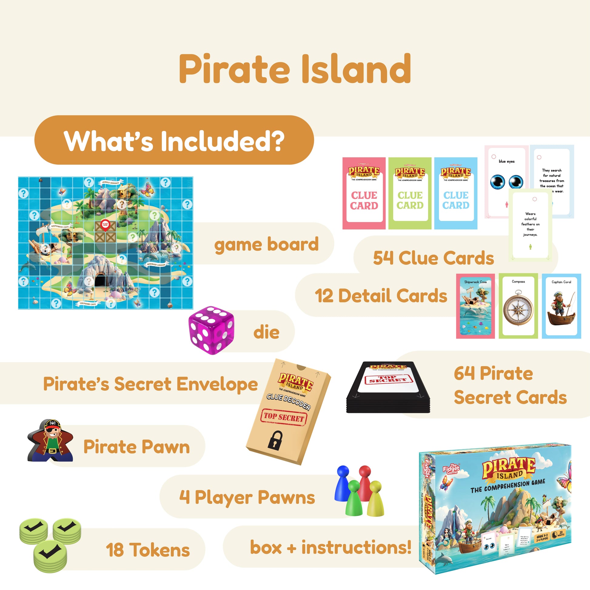 Reading Rockstar Bundle educational toy by The Fidget Games, pirate island reading game with clue cards on Tampa Home & Garden Store