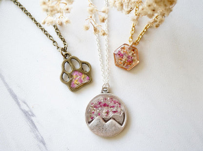 Real Dried Flowers in Resin Necklace, Dog Paw in Pink Yellow White - Tampa Home & Garden Store