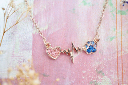 Real Pressed Flowers in Resin, Gold Dog Necklace in Blue and Pink - Tampa Home & Garden Store