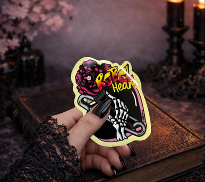 Rebel Heart Punk Sticker: Skeleton Hand, Rose, Safety Pin - Waterproof Die Cut - Tampa Home & Garden Store