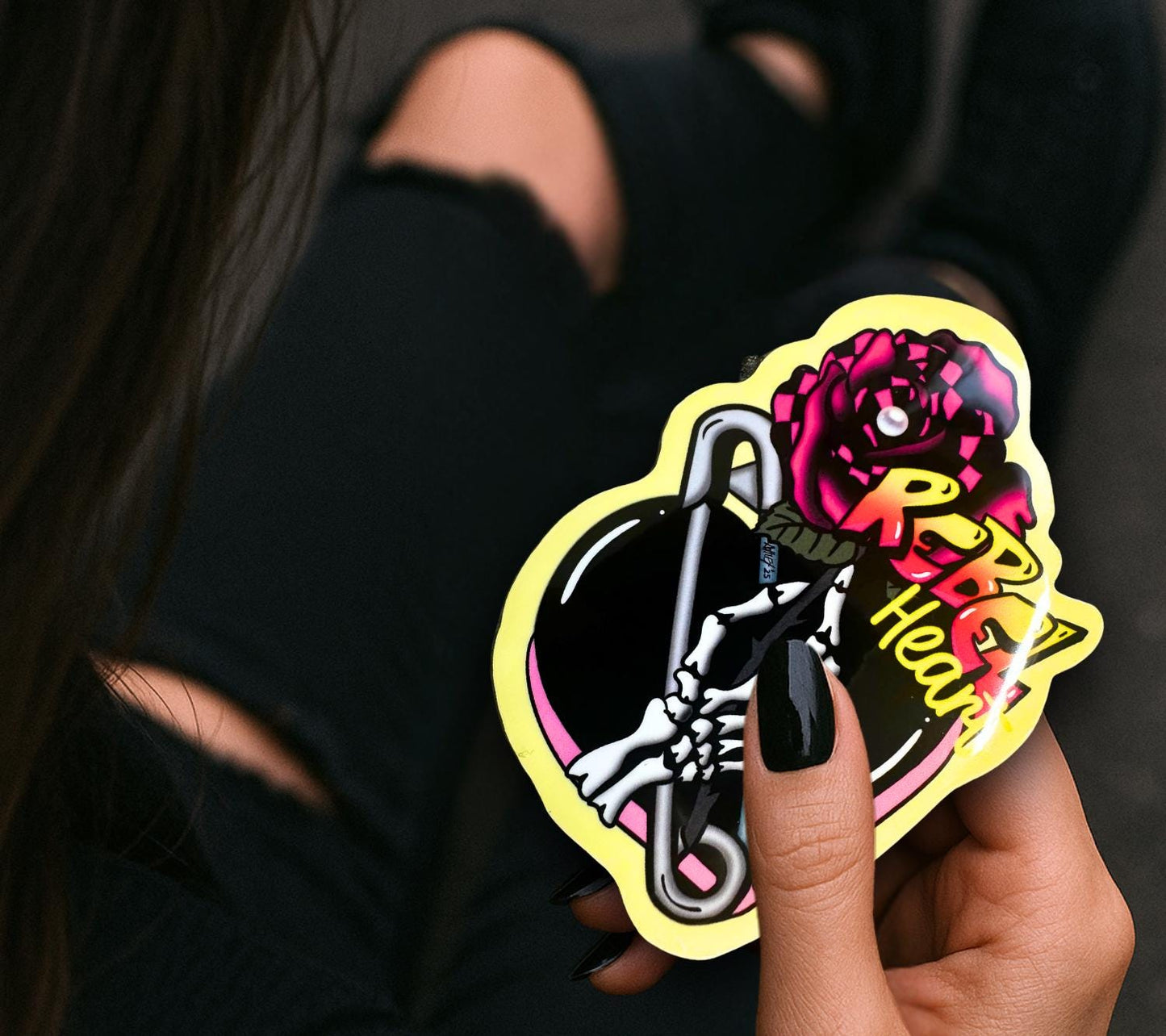 Rebel Heart Punk Sticker: Skeleton Hand, Rose, Safety Pin - Waterproof Die Cut - Tampa Home & Garden Store