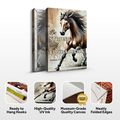 Be Strong And Courageous Faith Sign V canvas by Tailored Canvases with galloping horse on Tampa Home & Garden Store