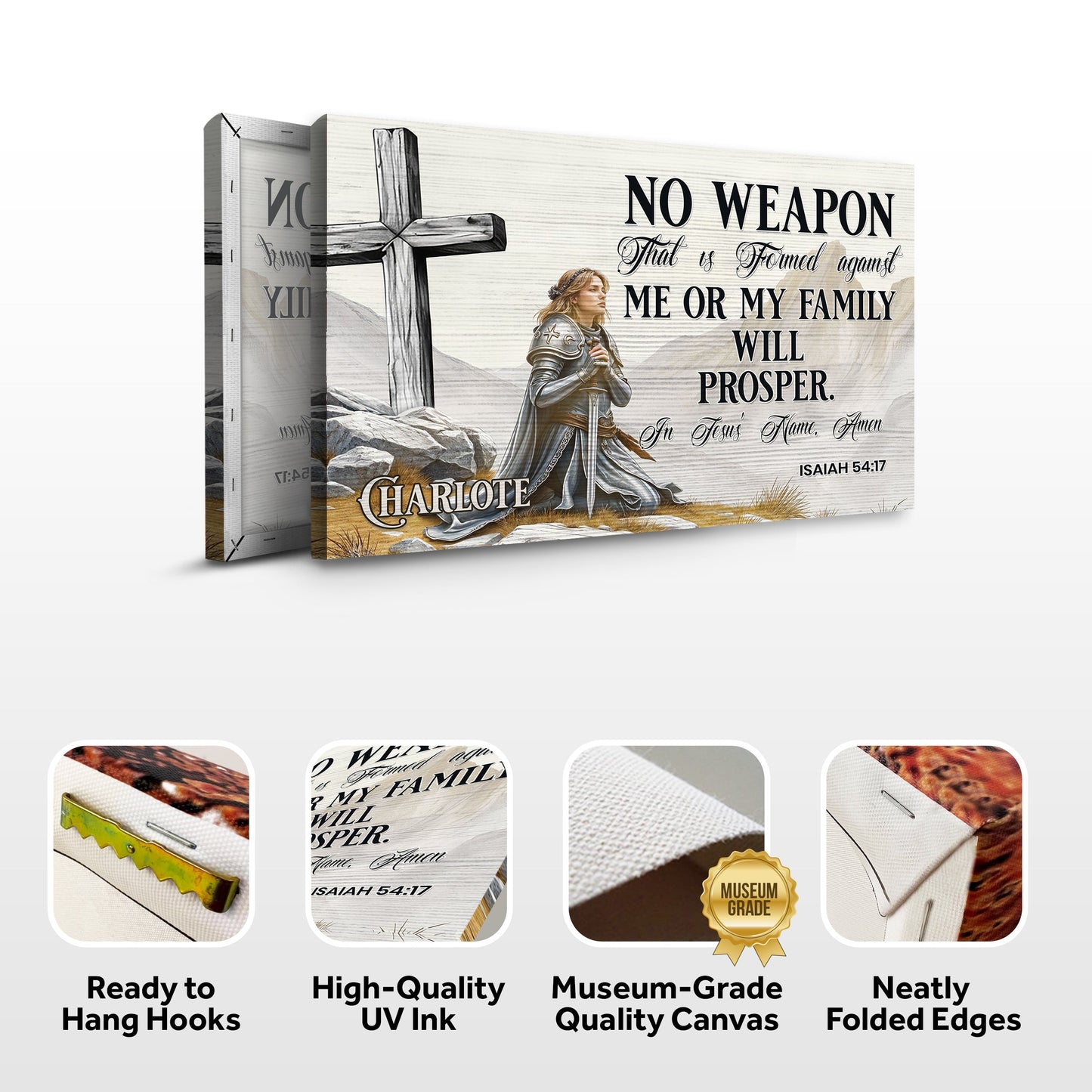 Crafting Canvas No Weapon That Is Formed Against You Will Prosper Isaiah 54:17 and armored woman on Tampa Home & Garden Store