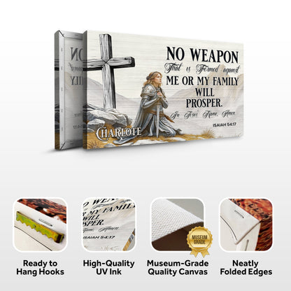 Crafting Canvas No Weapon That Is Formed Against You Will Prosper Isaiah 54:17 and armored woman on Tampa Home & Garden Store