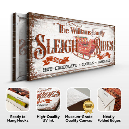 Canvas Sleigh Rides Christmas Sign by Tailored Canvases with wood grain and red lettering on Tampa Home & Garden Store