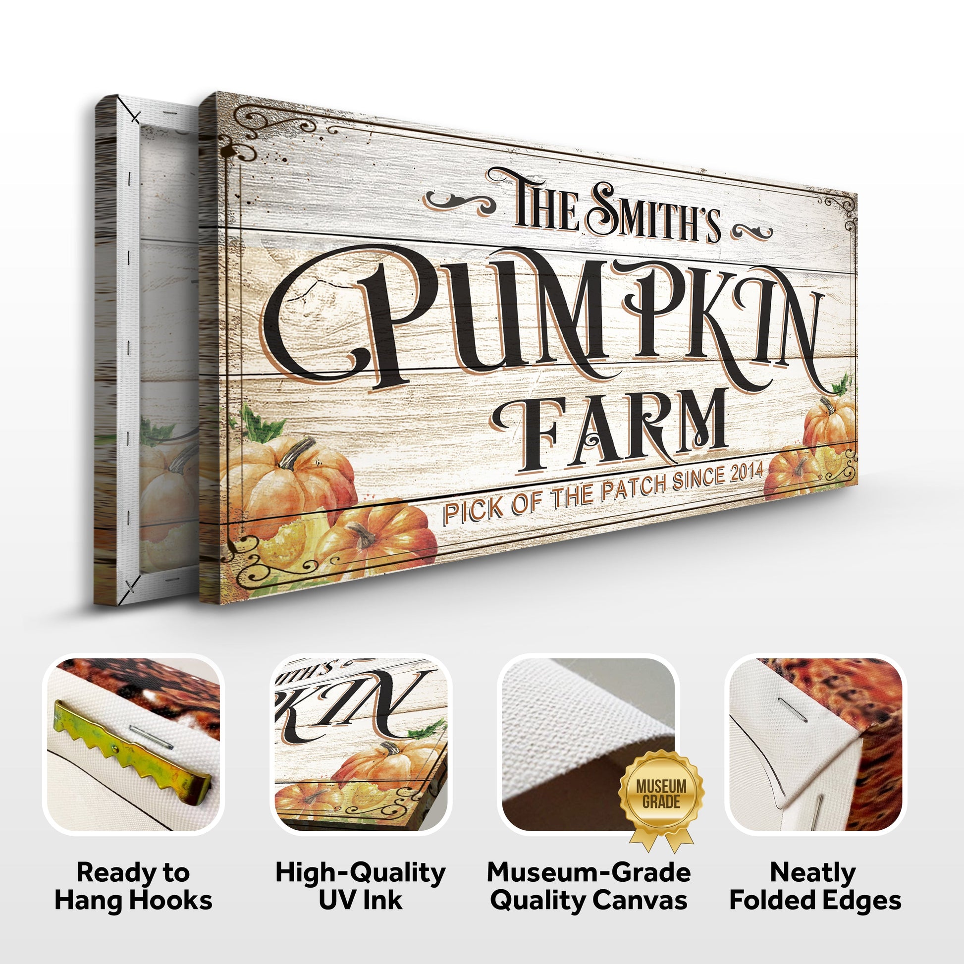 Pick Of The Patch Pumpkin Farm Sign canvas by Tailored Canvases with rustic wood and pumpkins on Tampa Home & Garden Store