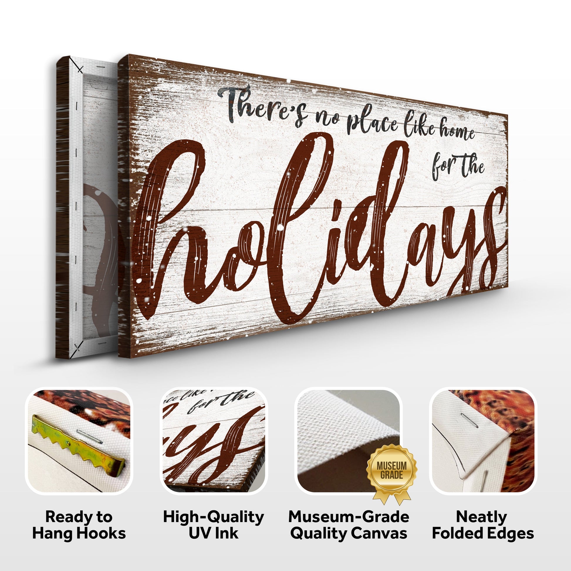 Canvas Christmas sign There's No Place Like Home for Holidays with aged wood and script on Tampa Home & Garden Store