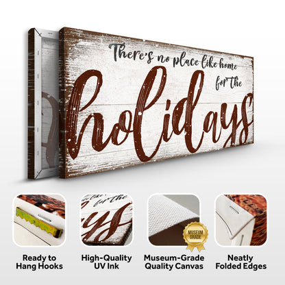 Canvas Christmas sign There's No Place Like Home for Holidays with aged wood and script on Tampa Home & Garden Store
