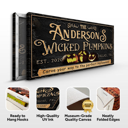 Canvas sign Wicked Pumpkins Halloween by Tailored Canvases with black background and gold on Tampa Home & Garden Store