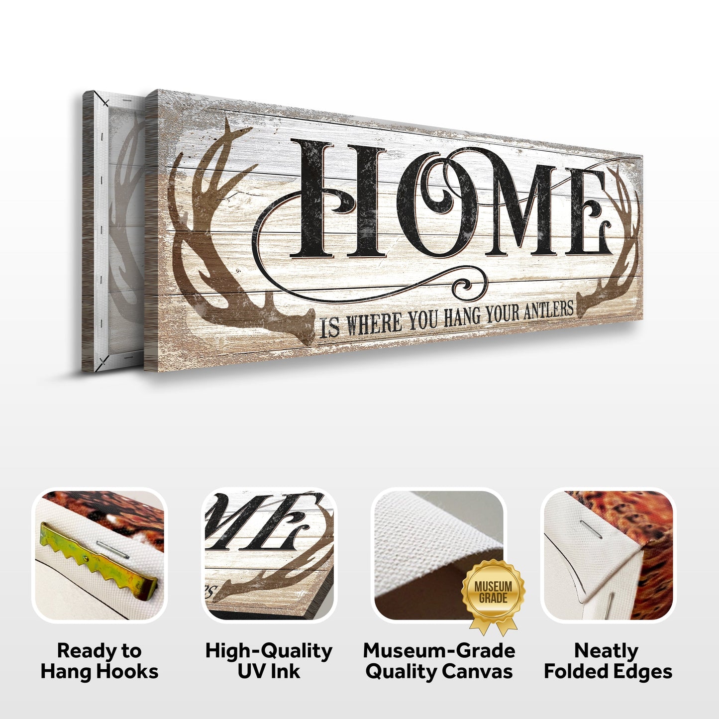 Home Is Where You Hang Your Antlers Sign II canvas rustic wood black Tailored Canvases on Tampa Home & Garden Store