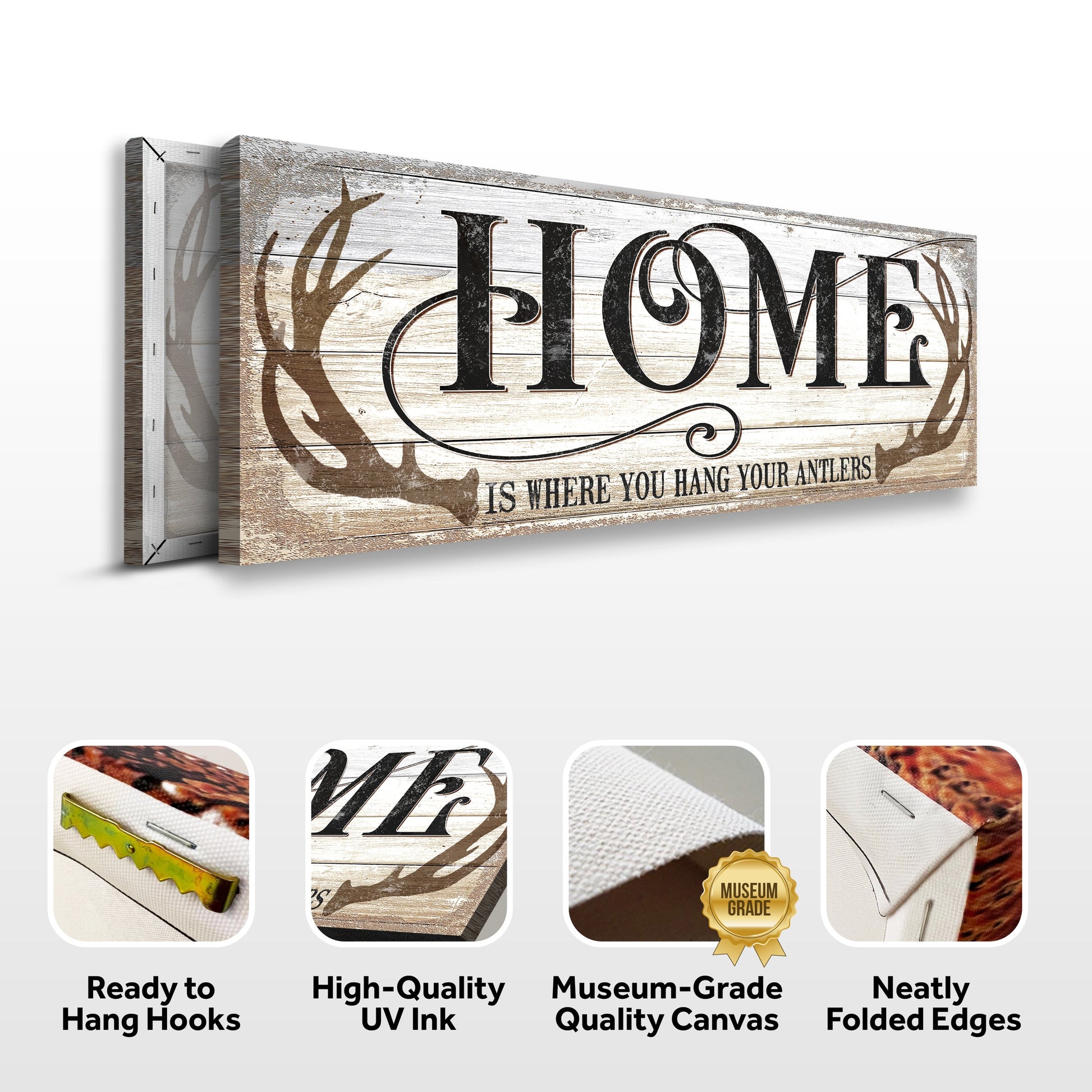Home Is Where You Hang Your Antlers Sign II canvas rustic wood black Tailored Canvases on Tampa Home & Garden Store