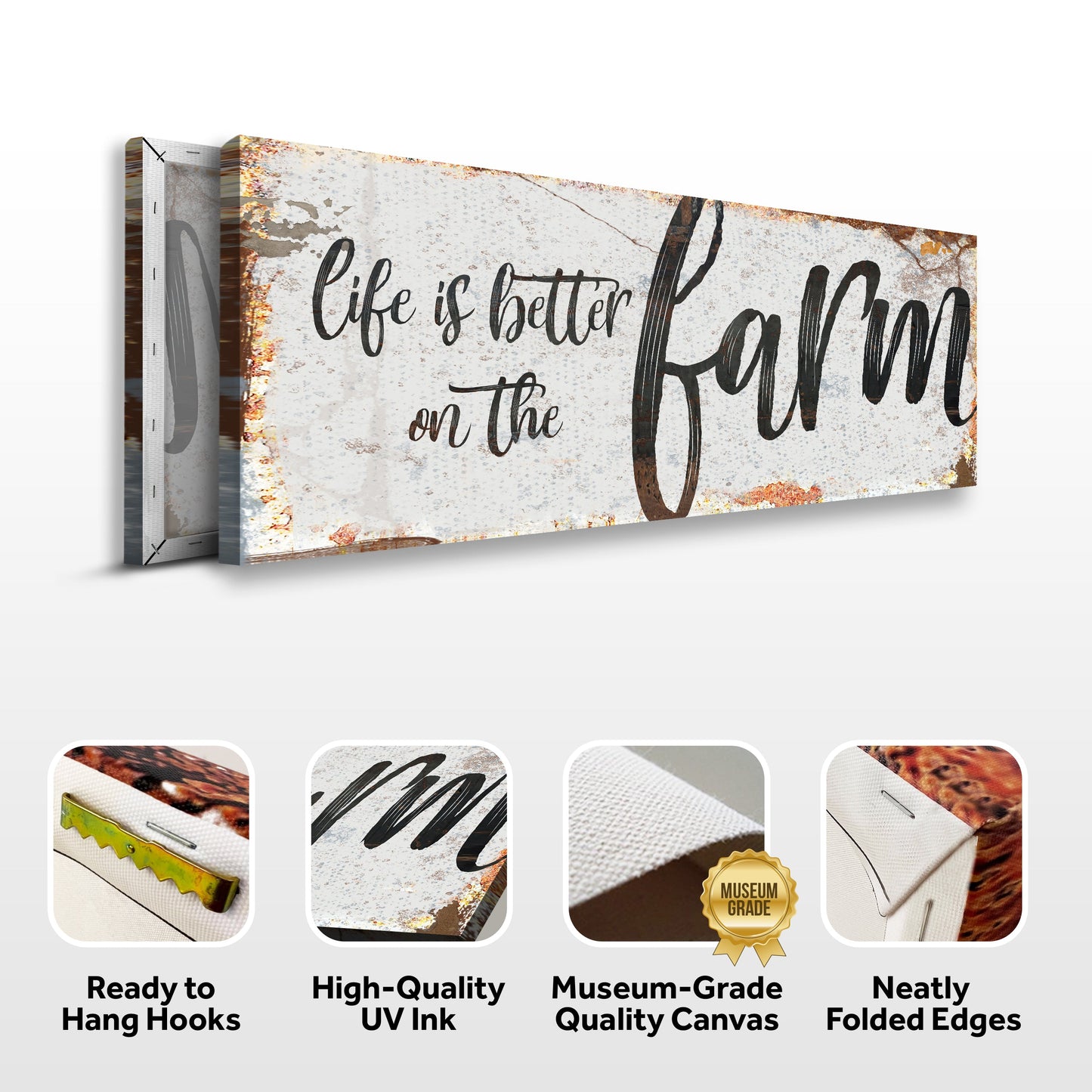 Life Is Better On The Farm Sign IX canvas by Tailored Canvases; rustic sign with script on Tampa Home & Garden Store