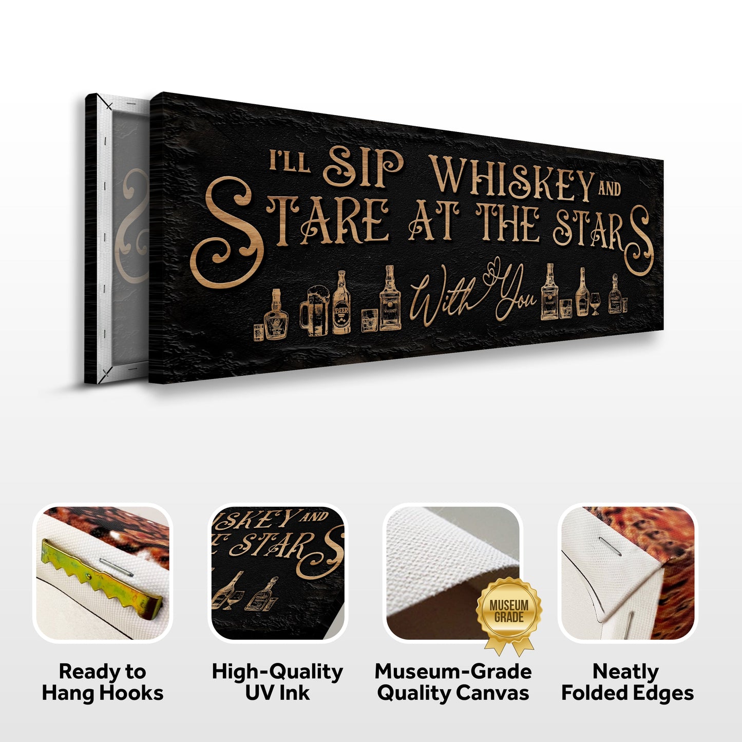 Canvas sign Tailored Canvases copper lettering black texture I'll Sip Whiskey And Stare At Stars on Tampa Home & Garden Store