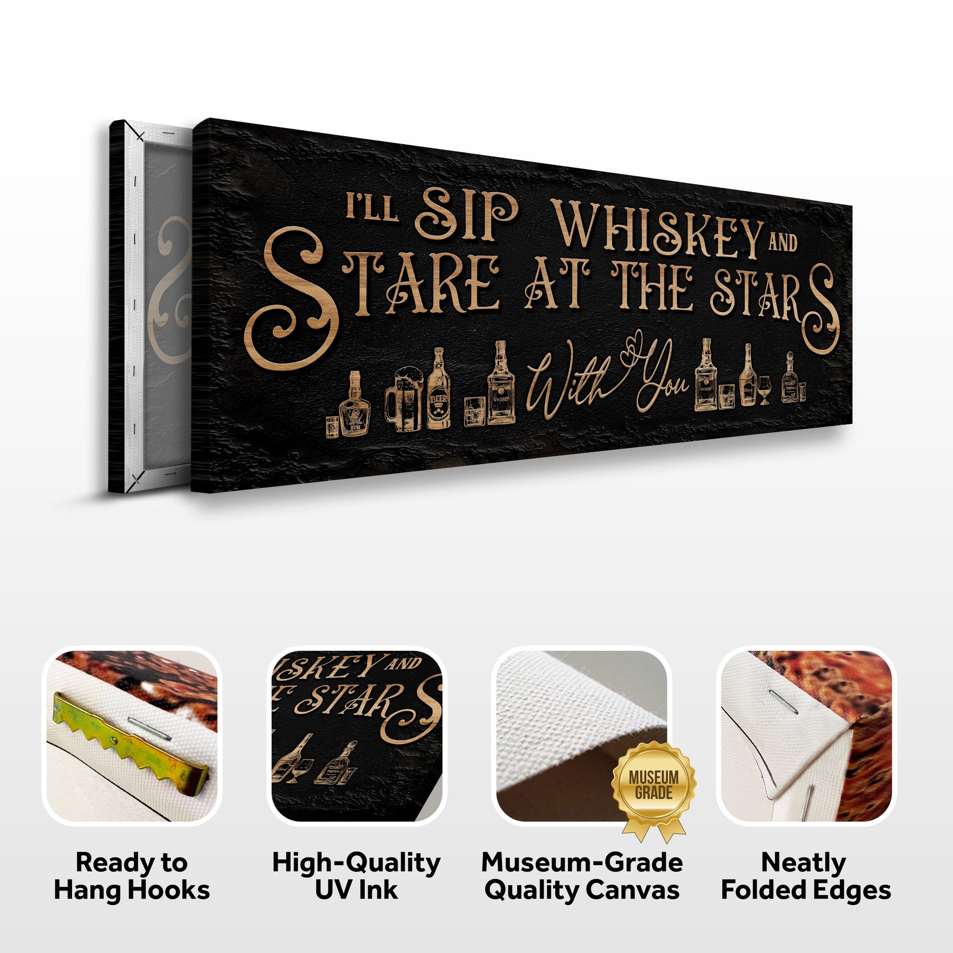 Canvas sign Tailored Canvases copper lettering black texture I'll Sip Whiskey And Stare At Stars on Tampa Home & Garden Store