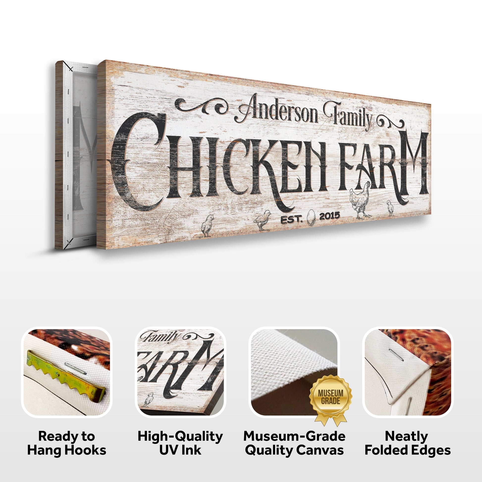 Chicken Farm Farmhouse Sign canvas with weathered wood backdrop and CHICKEN FARM lettering on Tampa Home & Garden Store