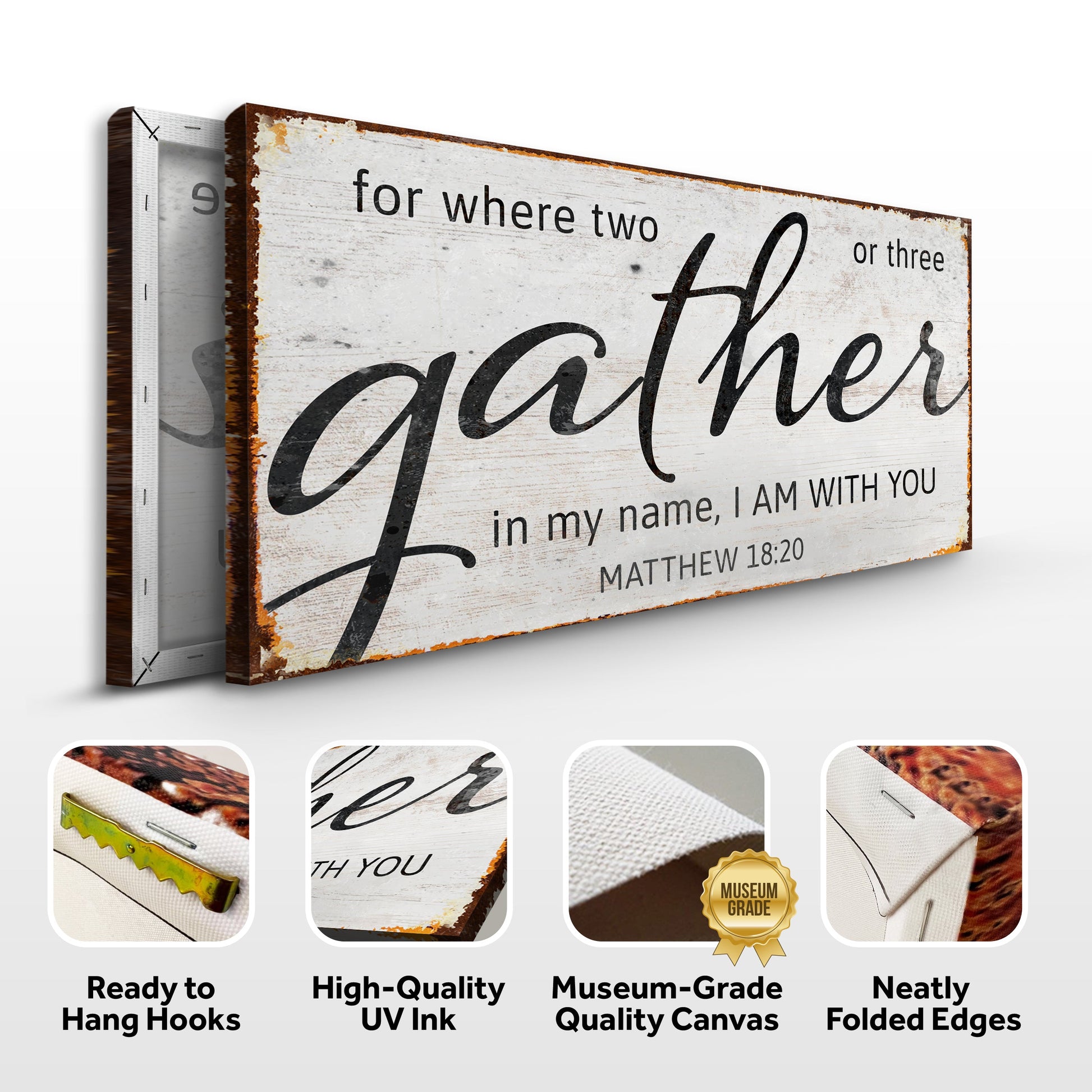 Canvas sign Matthew 18:20 Gather Faith Sign II by Tailored Canvases; rustic distressed print on Tampa Home & Garden Store