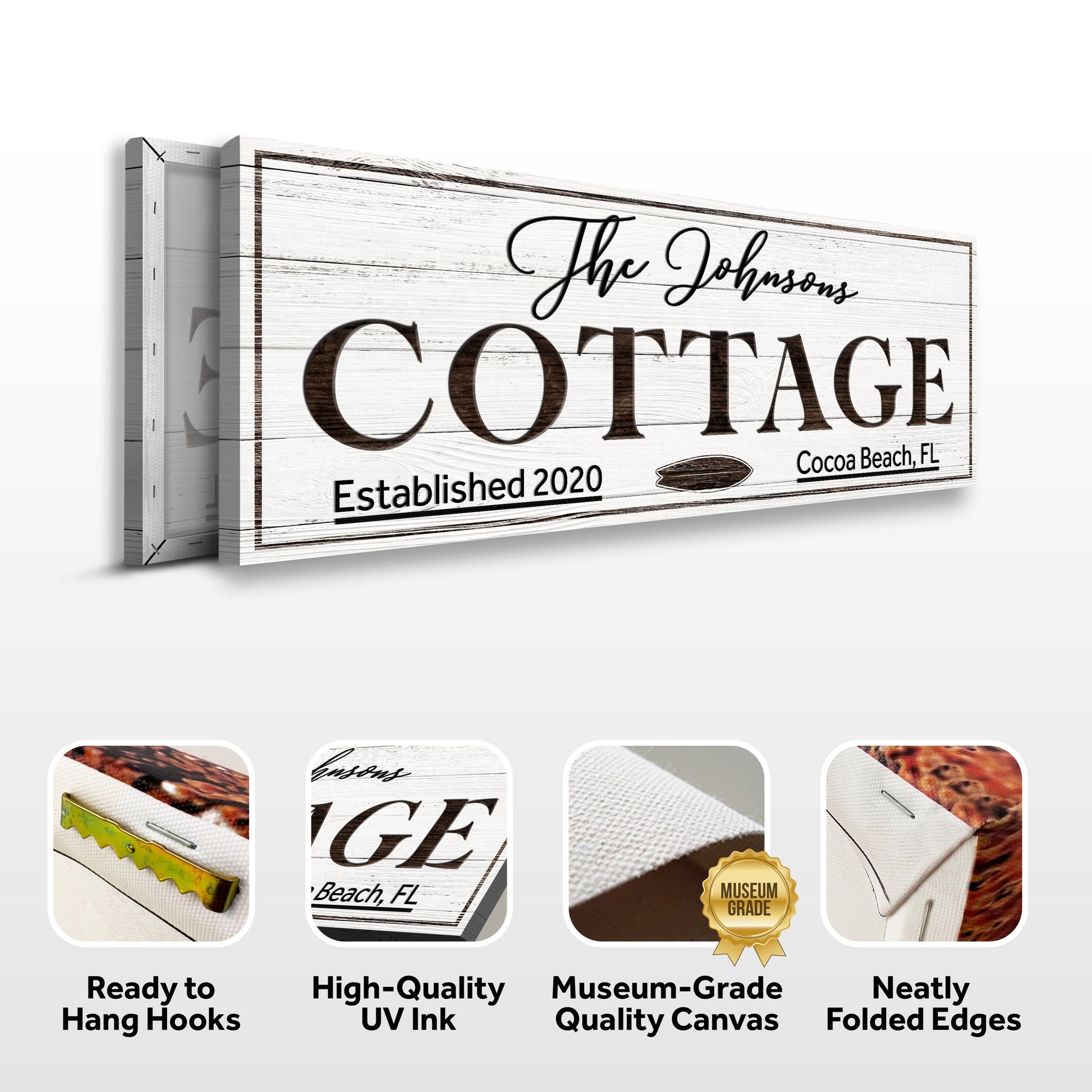 Cottage Beach House Sign canvas with whitewashed wood grain by Tailored Canvases on Tampa Home & Garden Store