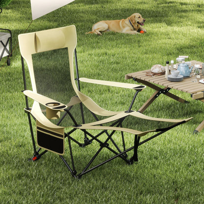 GemGear reclining camping chair with adjustable backrest and removable footrest beige, cup holder on Tampa Home & Garden Store