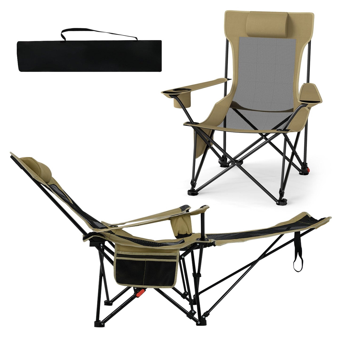 GemGear reclining camping chair with removable footrest and adjustable backrest, tan fabric on Tampa Home & Garden Store