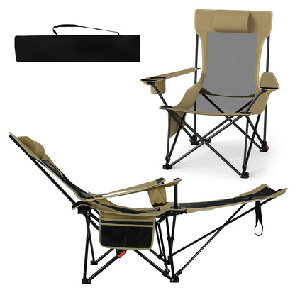 GemGear reclining camping chair with removable footrest and adjustable backrest, tan fabric on Tampa Home & Garden Store
