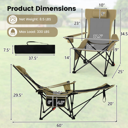 Reclining Camping Chair with Removable Footrest and Adjustable Backrest, beige GemGear on Tampa Home & Garden Store