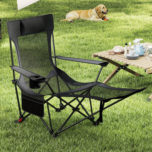 Reclining Camping Chair with Removable Footrest and Adjustable Backrest - Tampa Home & Garden Store