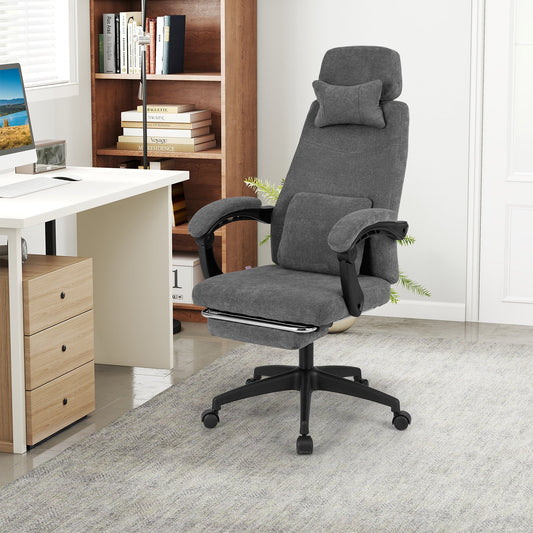 Reclining Office Chair Chenille Fabric Upholstered Computer Desk Chair-Gray - Tampa Home & Garden Store