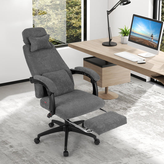 Reclining Office Chair Chenille Fabric Upholstered Computer Desk Chair-Gray - Tampa Home & Garden Store