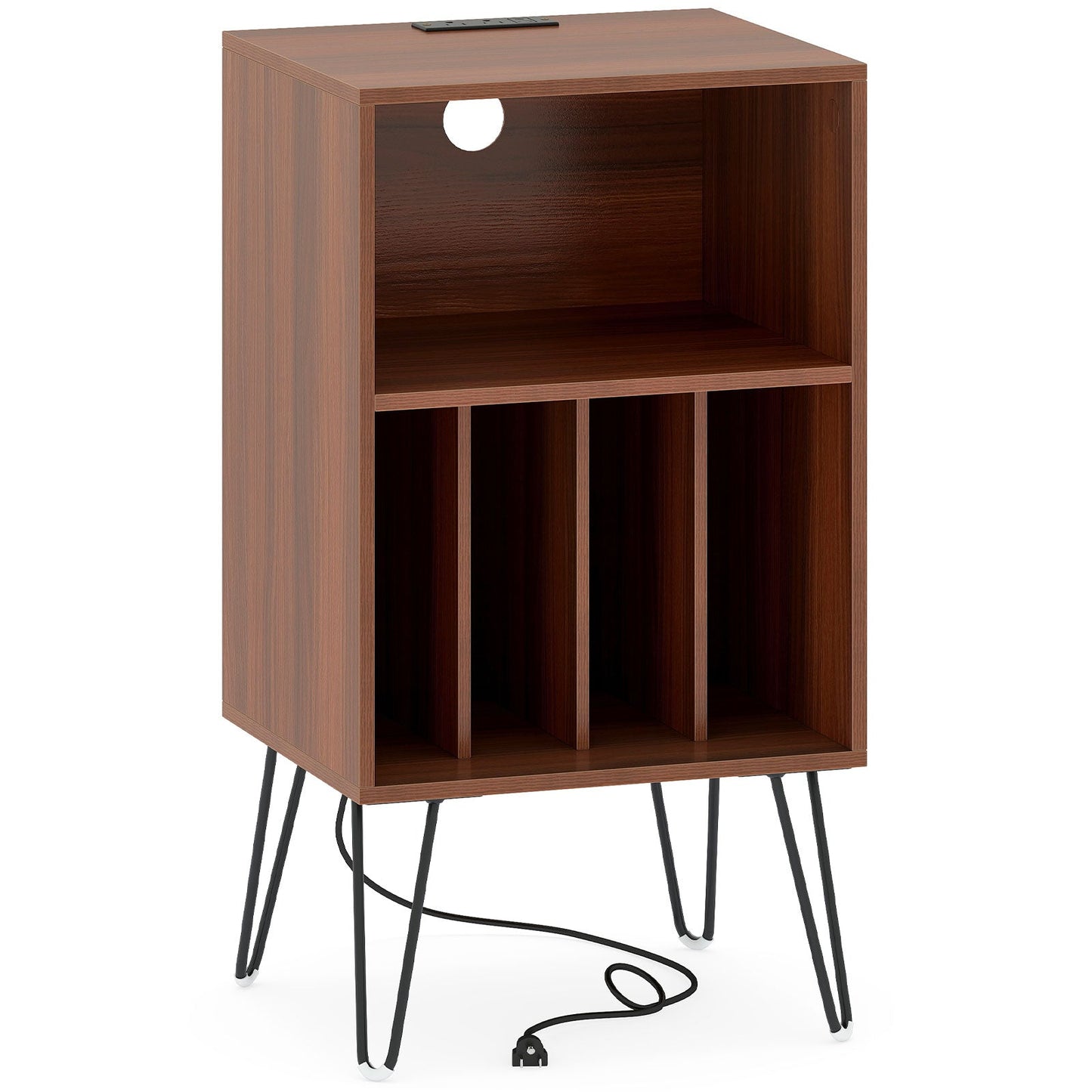 Record Player Stand with Charging Station for Living Room Bedroom-Rustic Brown