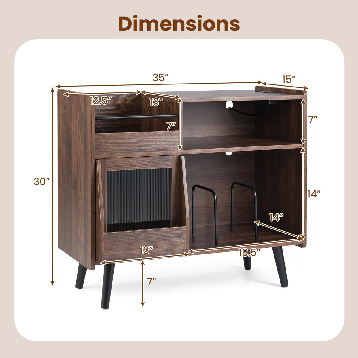 Record Player Stand by DirectDeals with LED light and outlets, brown wood finish on Tampa Home & Garden Store