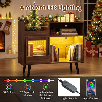 Record player stand in brown wood with sliding door and LED lighting DirectDeals on Tampa Home & Garden Store