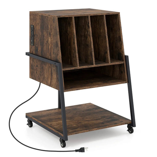 Record Player Stand on Wheels with Power Outlets