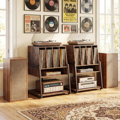 Record Player Stand on Wheels with Power Outlets