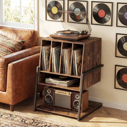 Record Player Stand on Wheels with Power Outlets