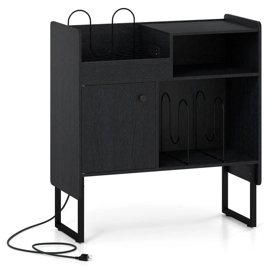 Record player stand DirectDeals in black with power outlets and vinyl storage for 250 albums on Tampa Home & Garden Store