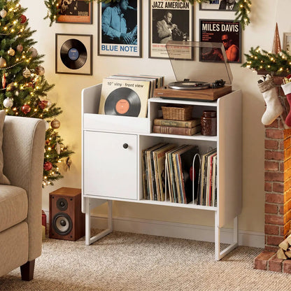 Record Player Stand with Power Outlets and Vinyl