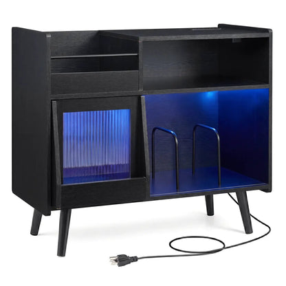 Record Player Stand With LED Light and Outlets