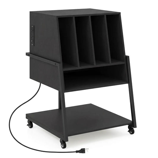 Record Player Stand on Wheels with Power Outlets