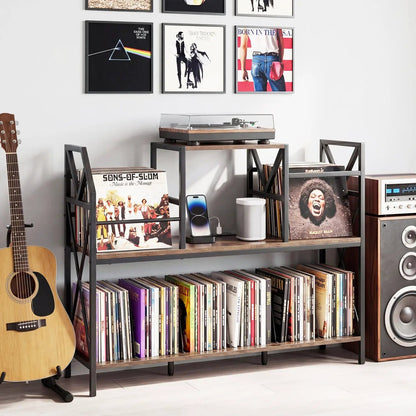 Record Player Stand with Power Outlets and Vinyl