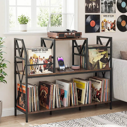 Record Player Stand with Power Outlets and Vinyl
