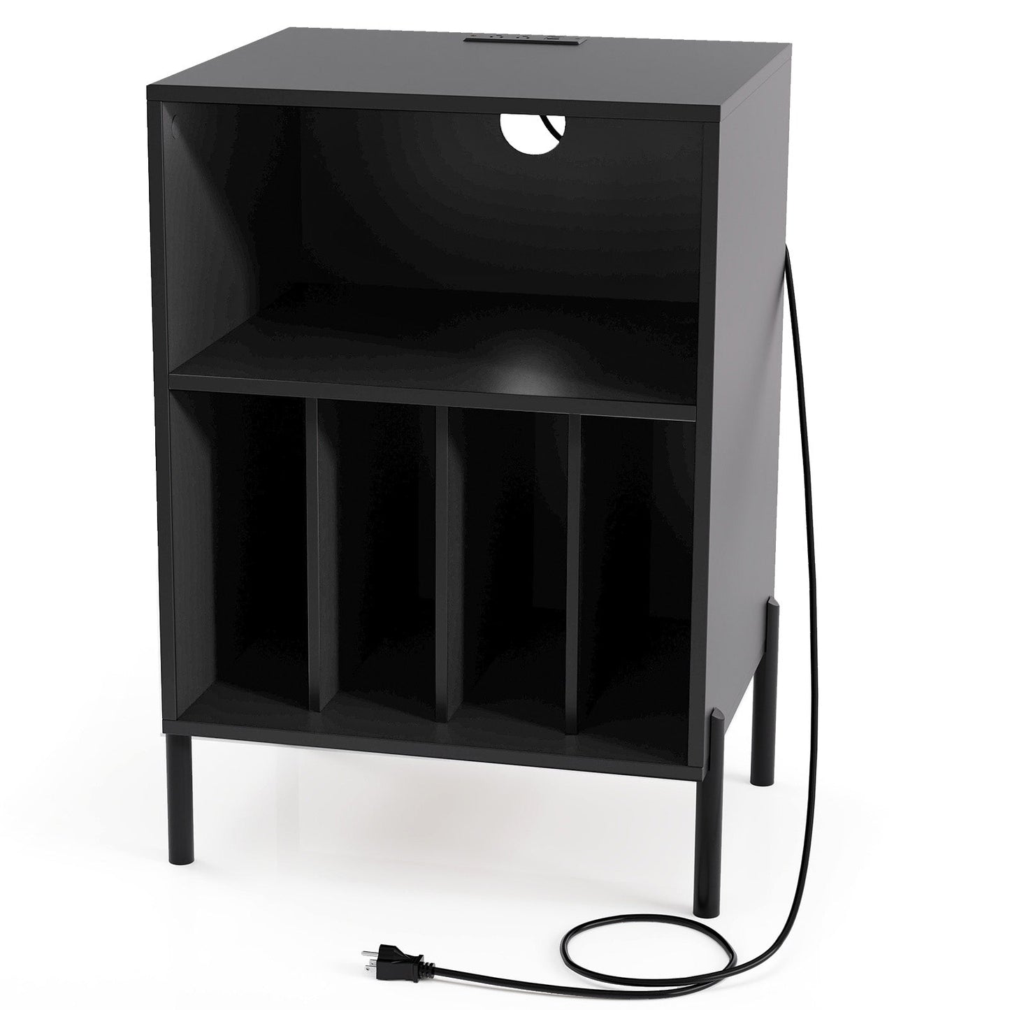 Record Player Stand with Record Storage Shelf and Charging Station