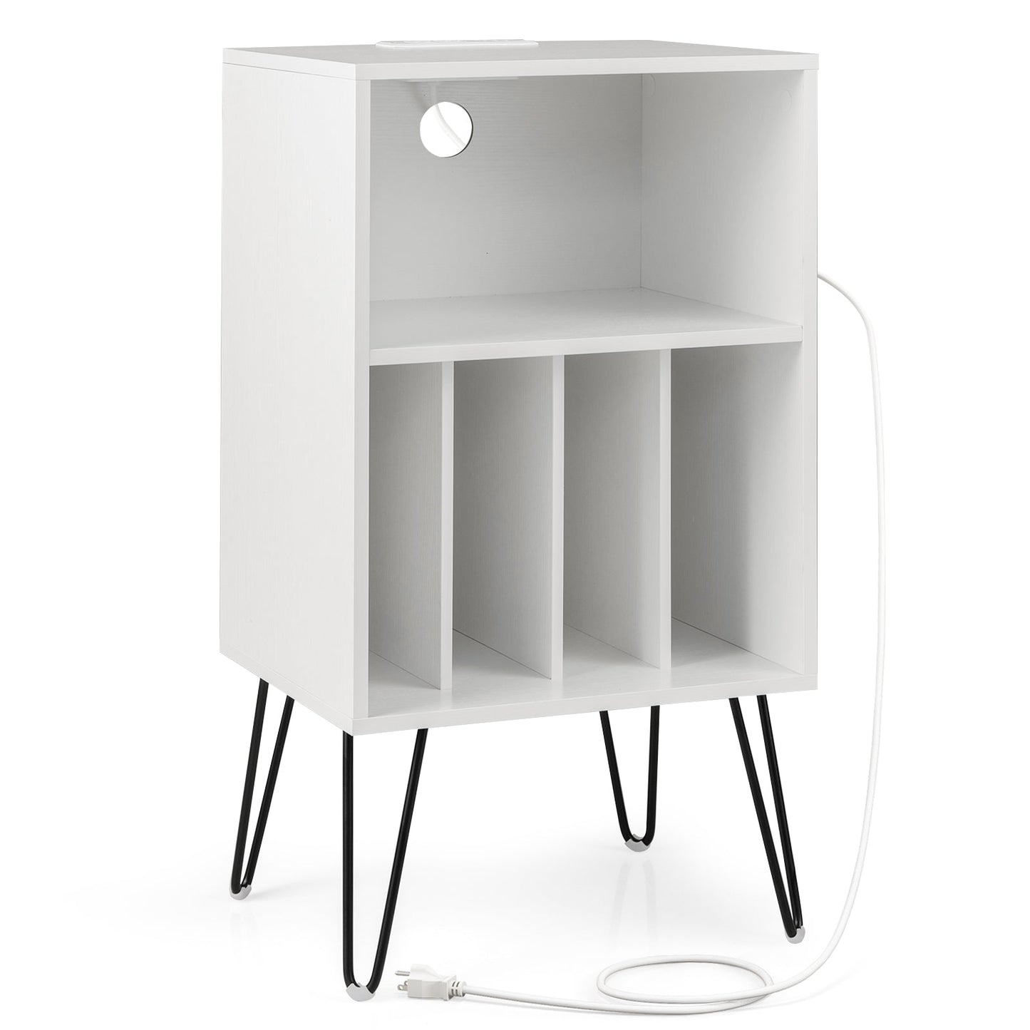Record Player Stand with Charging Station for Living Room Bedroom-Rustic Brown