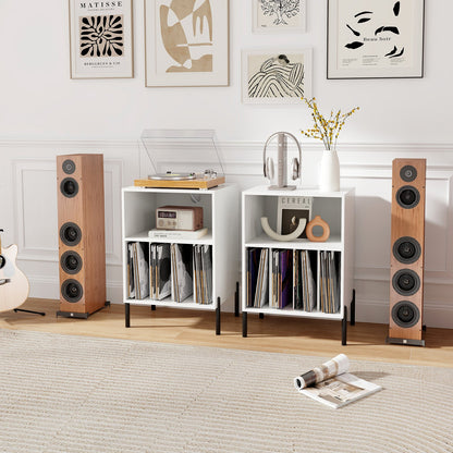 Record Player Stand with Record Storage Shelf and Charging Station