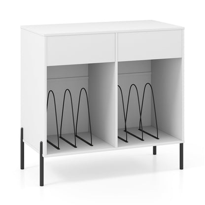 Record Player Stand with Power Outlets Double Wide Turntable Stand Vinyl Record Storage Table-Black